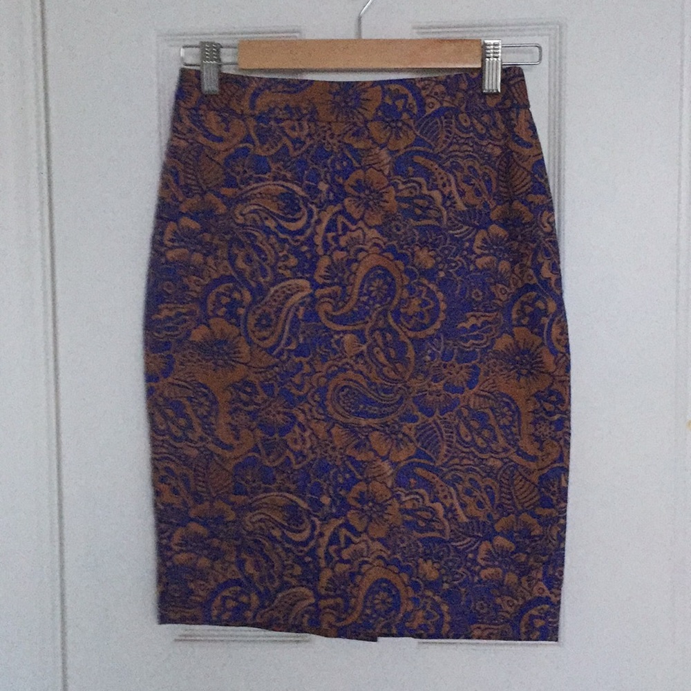LOFT Blue and Tan Floral Pencil Skirt